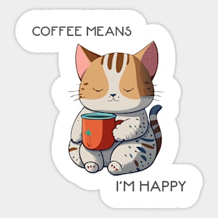 Sleepy Cat Holding a Mug  Happy - Coffee Cat Sticker